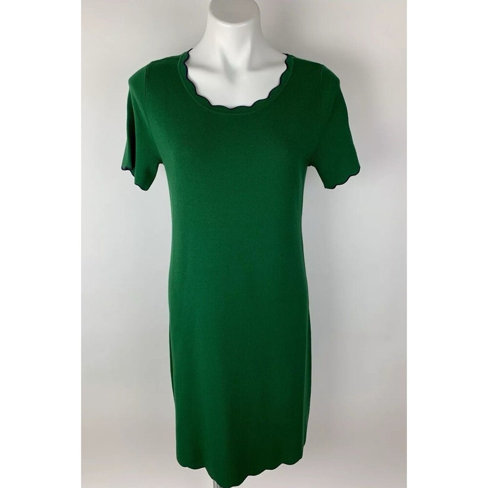 Ann Taylor Dark Green Navy Tipped Scalloped Sweater Dress Sz. XS